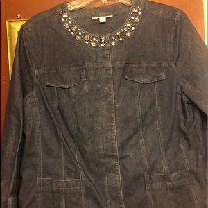 Cute Jeweled Neck-Denim Jacket 16W